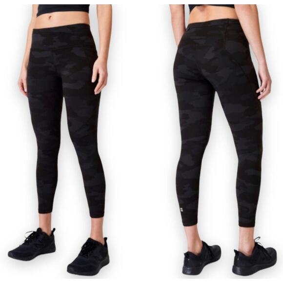 NWT SWEATY BETTY LEGGINGS PANTS BLACK TONAL CAMO GRAY 7/8 PANTS TIGHTS STRETCHY - Picture 1 of 6